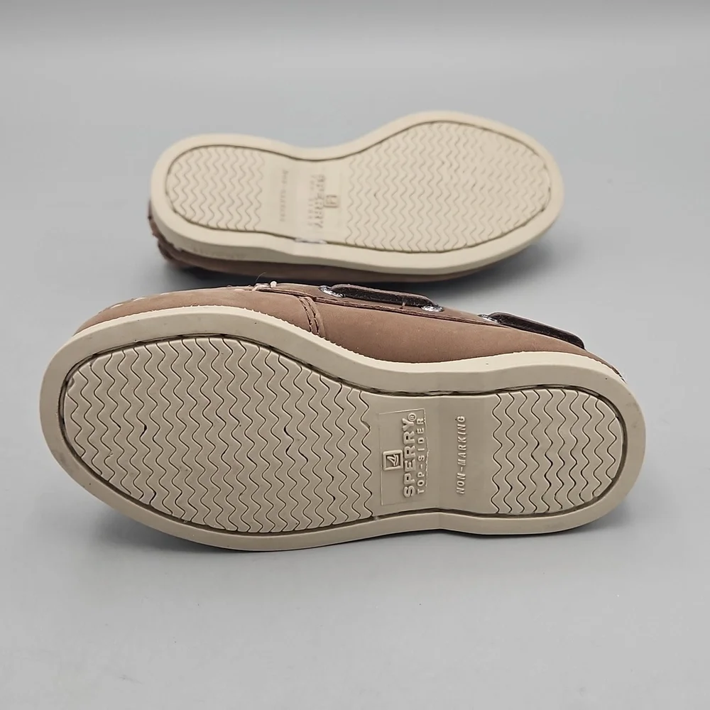 Sperry BABY size 7M brown leather hook and loop top sider with removable insoles